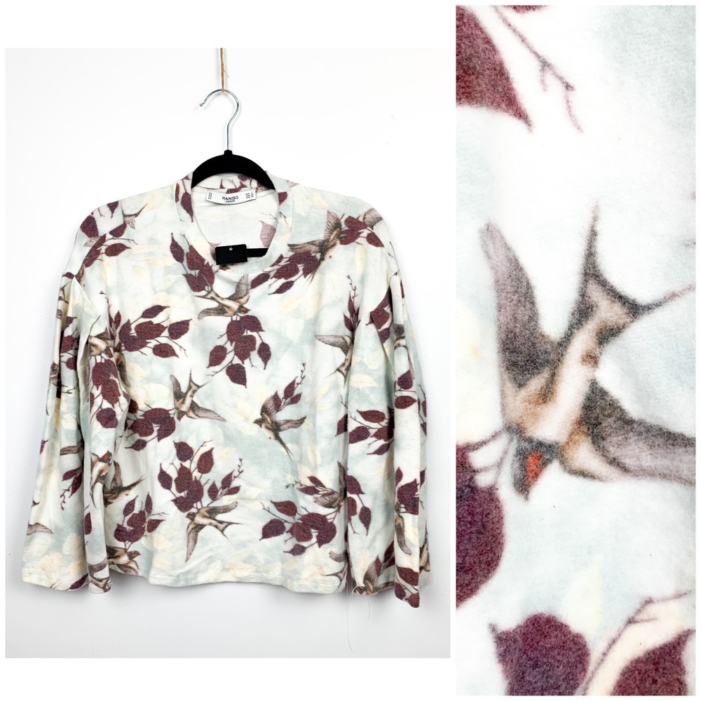 🌸2/$20🌸 NWT Mango Long Sleeve Bird Patterned Soft Sweater